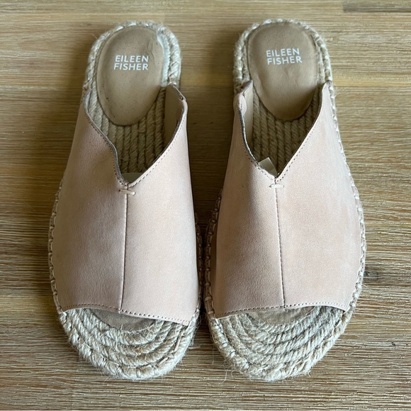 Eileen Fisher Milly Espadrille Slide Sandals 7 Beige Tan Nubuck Leather Beach - Picture 3 of 11